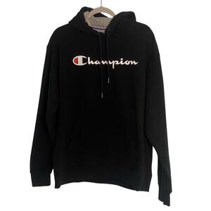Champion Mens Hoodie Sweatshirt Pullover Casual Logo Black Size Large